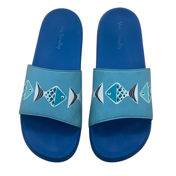 Vera Bradley Slide Sandals Go Fish Print Design Blue Women Small Size 5/6 - Picture 2 of 3